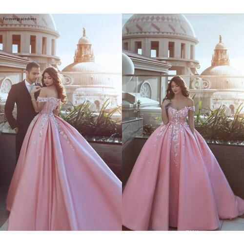 2019 A-Line Pink Wedding Dress Off Shoulder Backless Long Formal Holidays Wear Graduation Party Gown Custom Made Plus Size