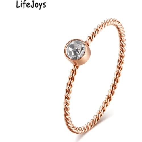 1mm Stainless Steel Twisted Ring Zircon Braided Wire Thin Ring Rose Gold Women Minimalist Jewelry Wedding Gift Size 5 To 9