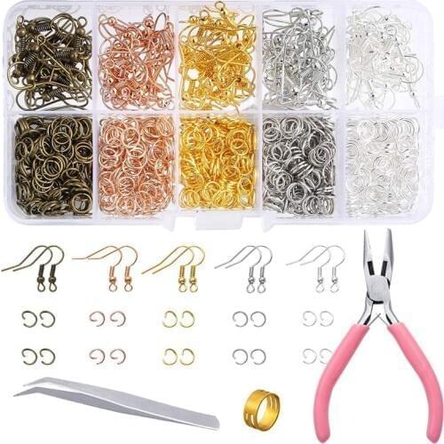 1128 Pieces Earring Making Supplies Kit with Earring Hooks, Jump Rings, Pliers, Tweezers, Jump Ring Opener for Earrings Making a