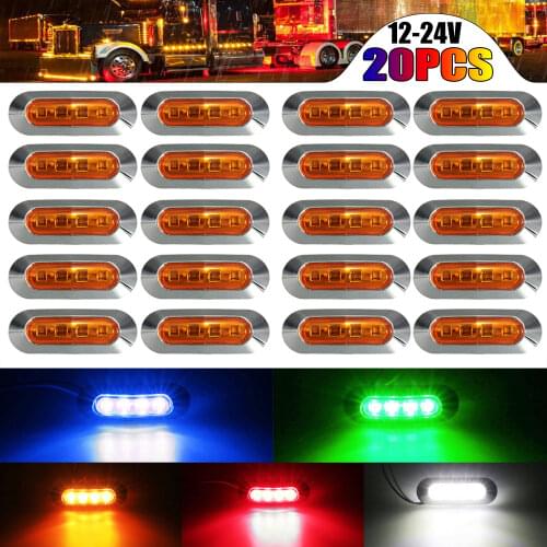 20/10/4PCS 12V-24V 4 LED Car Side Marker Indicator Lights Waterproof Chrome Bezel Clearance Lamp for Auto Bus Truck Lorry Boat