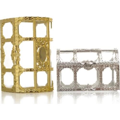 200pcs Creative Treasure Chest Storage Box Gold Silver Plastic Candy Chocolate Box Wedding Decorations Party Supplies SN27