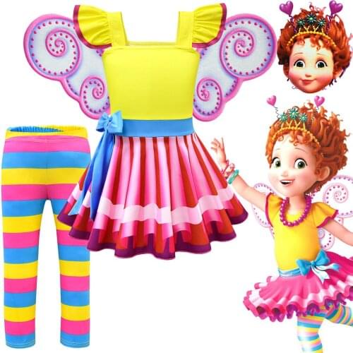 2021 Girls Dress Up Sets Kids Summer Cosplay Party Outfits Colorful Striped Dress Halloween Costumes Nancy Fancy Dress For Girls