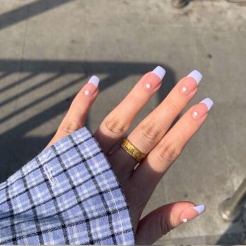 24pcs Purple Half French Pearl Fake Nails Full cover Fake Nails Glue DIY Manicure Nail Art Tools