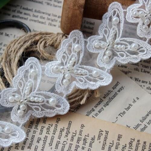 25pieces/lot High quality organza polyester embroidery 3Dl beaded butterfly lace fabric DIY wedding head jewelry material