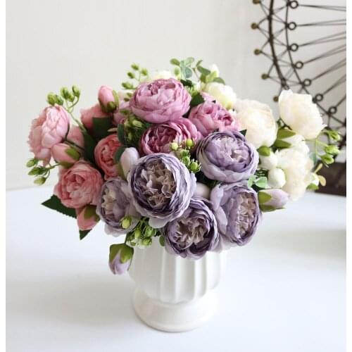 30CM Artificial Flowers Peony Tea Rose 5 Head Bouquet Diy Craft Bride Wedding Party Camellia Silk Fake Flower Home Decoration