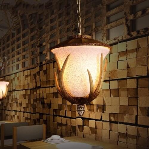 American Country Retro Pine Cone Resin Antler Pendant Light Atmosphere Vintage Hanging Lamp Bedside Restaurant Bar Club Studio