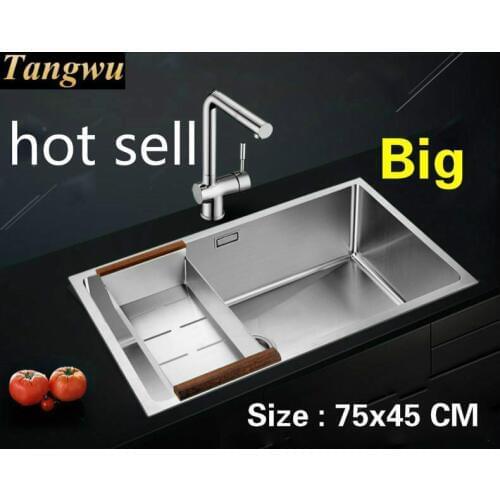 Free shipping Household standard vogue kitchen manual sink single trough 304 stainless steel big hot sell 750x450 MM