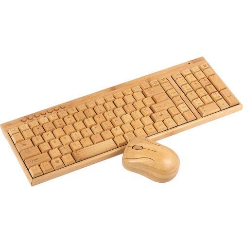2.4G Wireless Bamboo Computer Keyboard and Mouse Combo PC Keyboard Handcrafted Natural Wooden Plug and Play