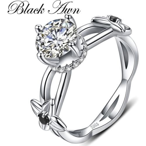 [BLACK AWN] 925 Sterling Silver Jewelry Classic Flower Wedding Rings for Women Female Bijoux Silver 925 Jewelry G083