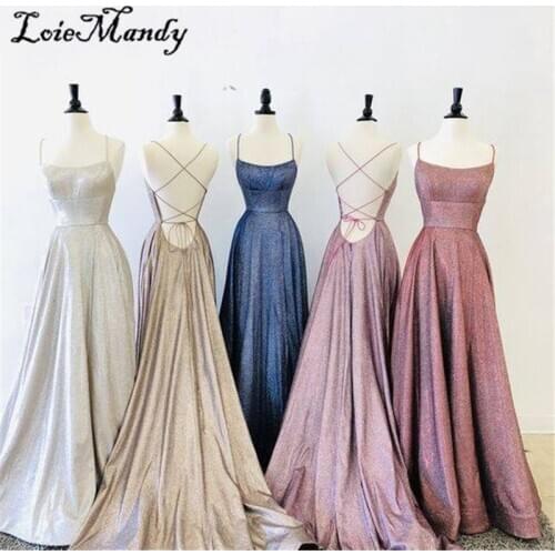 Glitter Squined Prom Dresses Long 2021 Sexy Split Evening Party Dress For Women With Pocket Criss Cross Backless robe de soiree