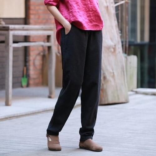 Women Spring Summer Solid Color Loose Harem Pants Ladies Elastic Waist VIntage Casual Pants Female Trousers Retro 2019