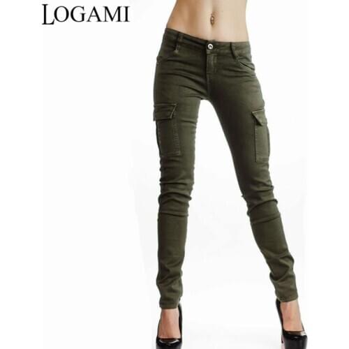 Army Green Pants Women Low Waist Slim Pockets Womens Stretch Pants Casual 2017 Pantalones Mujer