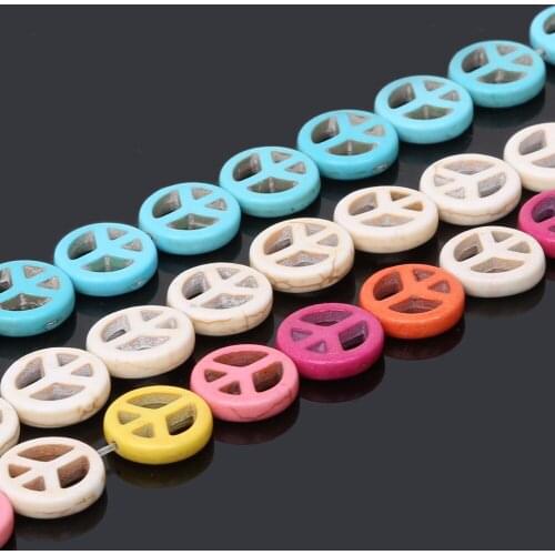 15mm Approx 27pcs White Calaite Peace Sign Synthetise Dyed Stone Beads For Jewelry Making Bracelet Necklace DIY Jewelry Findings