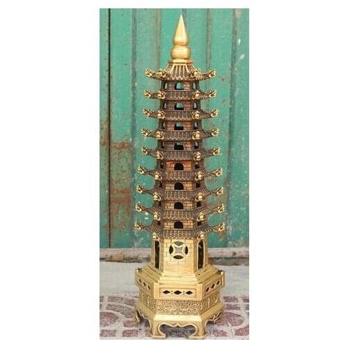 Fast shipping 24" Chinese Religion Bronze Dragon Buddhism Buddha Stupa Pagoda Tower Statue