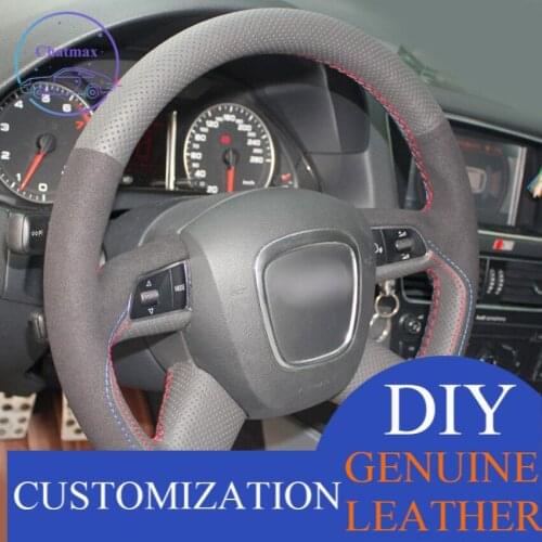 For Audi Old A4 B7 B8 A6 C6 2004 Black Leather Black Suede Steering Wheel Cover Anti-slip fit all season comfort touch design