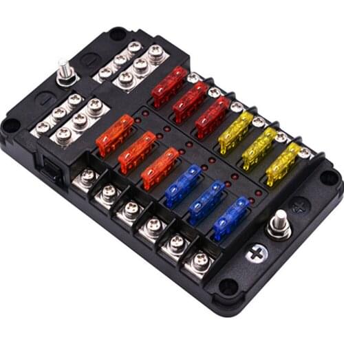 32V Fuse Box Holder M4/M5 Stud With LED Indicator Light 5/10/15/20A Car Fuse Holder Assortment Set With Box Clip