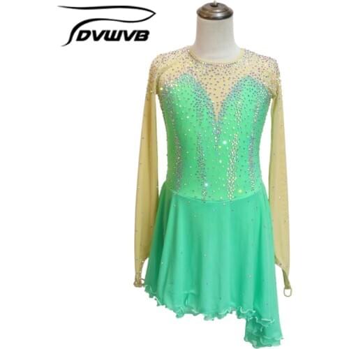 Dvwvb Figure Skating Dress Customized Competition Ice Skating Skirt for Girl Women Kids Performance Gymnastics ClassyA12