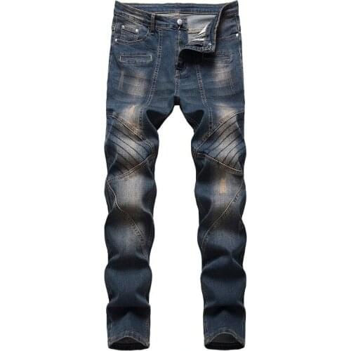 Mens Stretch Nostalgia Frayed Jeans Fashion Straight Male Tide Denim Pants Jean Trousers Man Mens Cowboy Clothing