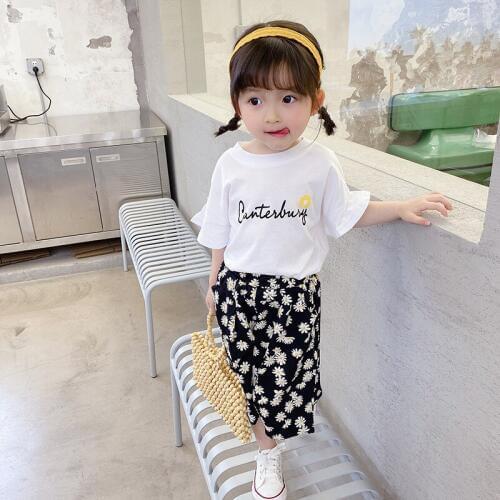 T-shirt Shorts 2pcs Kids Clothes for Girls 2020 New Summer Casual Children Clothing Set Letter Flower Prints Toddler Girl Suit