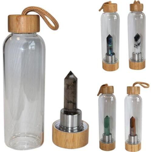 Unisex Hot Drink Glass Cup Natural Crystal Column Gemstone Energy Healing Glass Water Bottle Drinkware Quartz Bottles