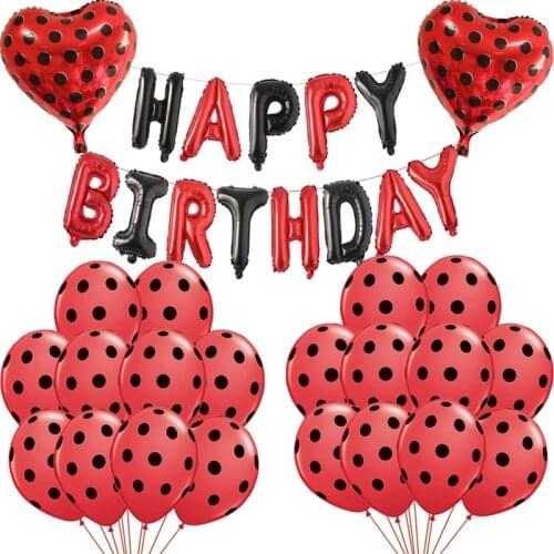 1set Black Red Spot ladybug Latex Balloons Polka Dot Wave Point Globos Happy Birthday Party Decor Supplies Baby Shower Kids Toy