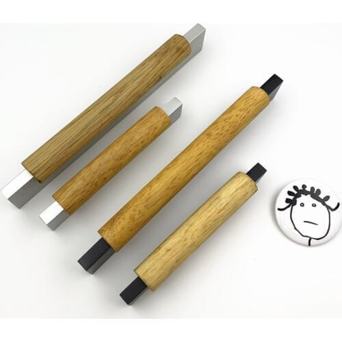 LCH Nordic Style Solid Wood Conmbined Zinc Alloy Drawer Handle Vintage Drawer Knob Wooden Cabinet Hardware Matte Black