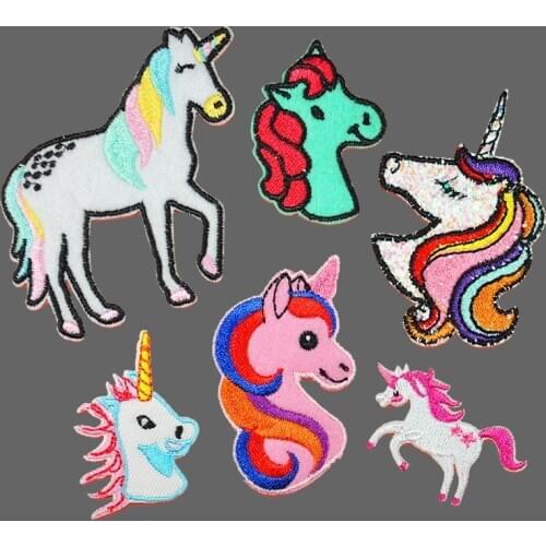 Cartoon Unicorn Rianbow Horse Iron On Patches For Clothing Embroidery Sewing Badge Stripe On Clothes Cute DIY Applique