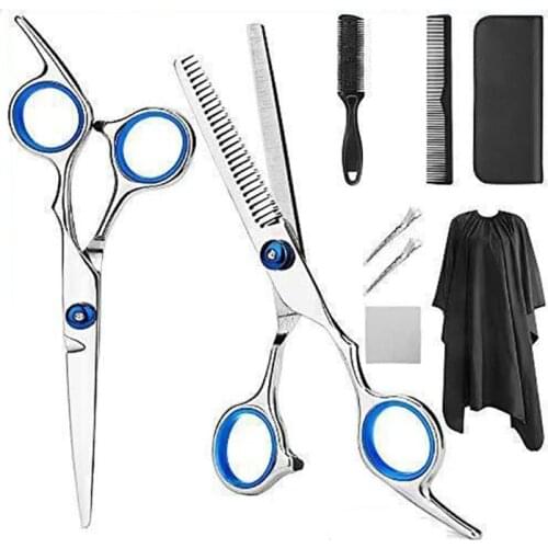 9Pcs Professional Hairdressing Scissors Kit Barber Scissors Cutting Thinning Styling Tool Tail comb Hair Cape Hair Cutter Comb