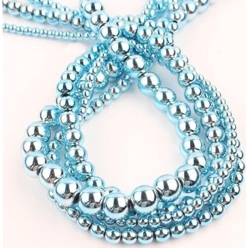 Natural Stone Blue Plating Hematite Bead Loose Spacer Accessories Beads For Jewelry Making DIY Bracelets 15"Inches 3 4 6 8 10mm