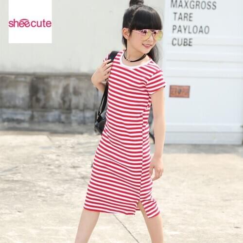 New Striped Girls Dress Long Childrens Slim Dresses Summer Girls Dress