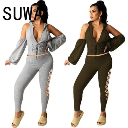 New Arrive Women Set Hoodies Crop Top And Long Pant Set Autumn Fashion 2 Pieces Outfits Tracksuits
