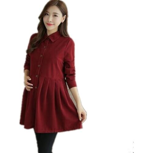 Formal Pleated Dress Maternity Dresses Autumn Spring Pregnancy Clothes for Pregnant Women Long Sleeve Pregnant Dress Vestdios