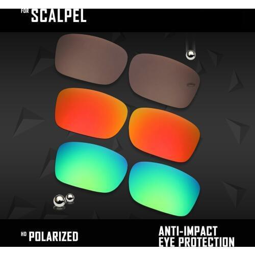 OOWLIT 3 Pairs Polarized Sunglasses Replacement Lenses for Oakley Scalpel OO9095-Brown & Fire Red & Emerald Green