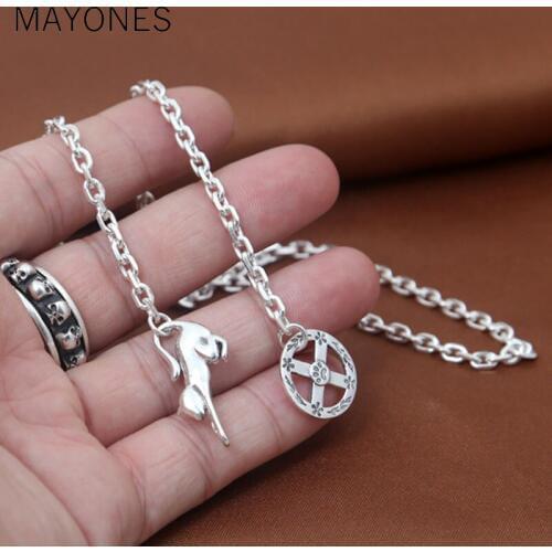 4mm Thick Eagle Necklace 100% Real 925 sterling silver Dog Footprints chain vintage necklace pendant women men jewelry f