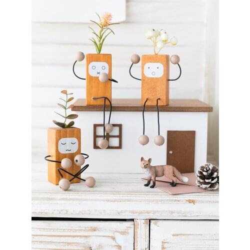 Nordic INS Bookshelf Desktop Doll Furnishing Articles Lovely Desktop TV Ark Wooden Head Person Places Articles