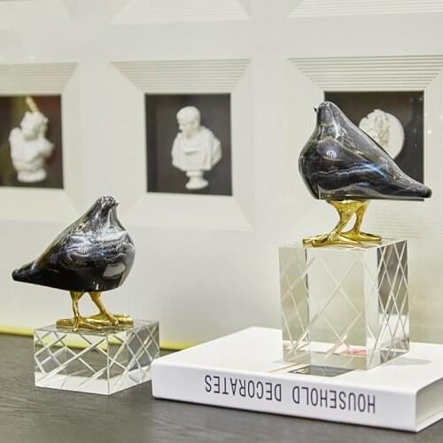 Modern White Black Bird Statue Resin Art Crafts Animal Decor Home Living Room Office Table Ornament Crystal Accessories