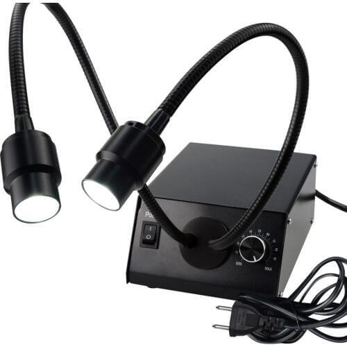100V~240V Stable Shadow-free Lighting Microscope Illuminator Illumination w/ Dimmer Fiber Optic Dual Gooseneck Lights Cold LED
