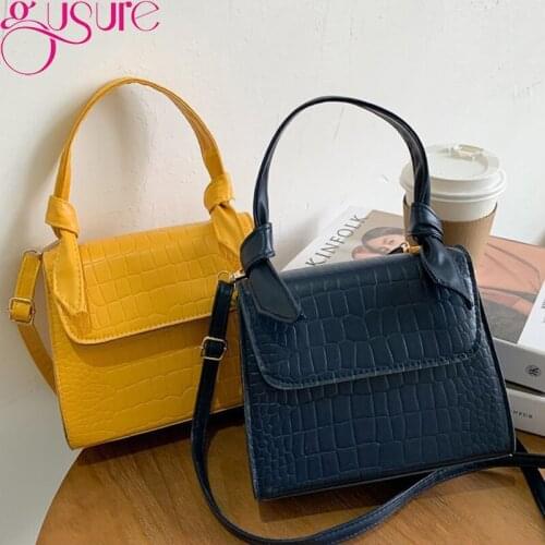 Gusure PU Leather Mini Shoulder Handbags For Women Stone Pattern Casual Solid Color Flap Messenger Bag Lady Fashion Shoulder Bag