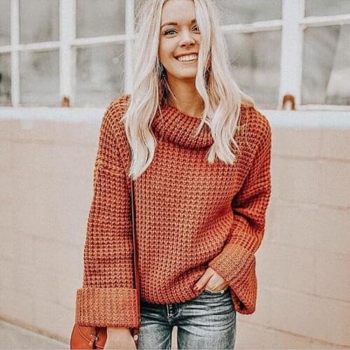 Sweater women pullover knitted turtleneck femme autumn winter black beige coffee sweater