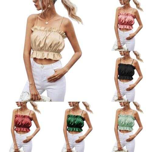 Women Casual Close-fitting Camisole Solid Color Sleeveless Boat Neck Crop Tops XS/ S/ M/ L
