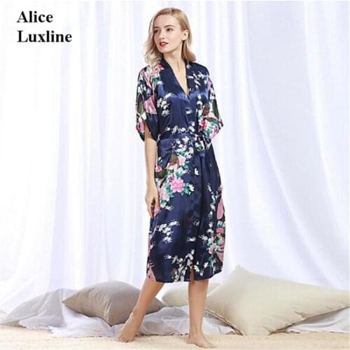 Women Silk Satin 2018 Summer ladies sleeve floral Bathrobes Nightgown Short Kimono Dressing Gown Peacock robe night pajamas UK
