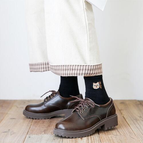 QPFJQD Retro Flats British Style Genuine Split Leather Women Thick Platform Ladies Casual Footwear Girl Student Lace Up Shoes