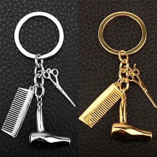 1pc Hairdresser Scissors Comb Stylist Key Ring Pendant KeyChain Silver/Gold