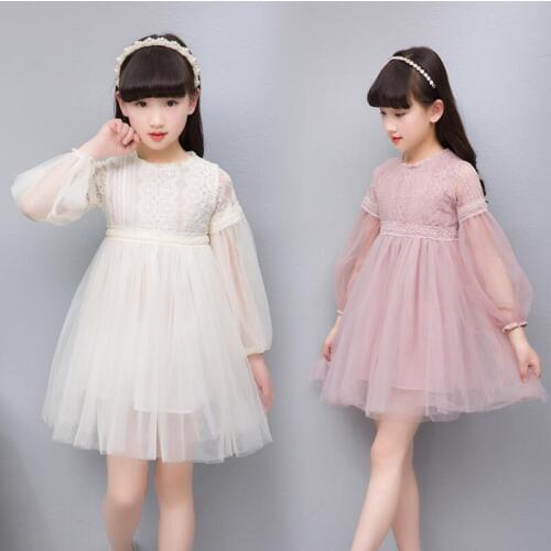 2018 New Spring Autumn Girls Princess Lace Dress Long Sleeve Kids Party Birthday Dance Dresses Girl Baby Teenage Clothes JW3108A