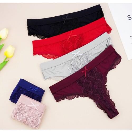 3pcs/lots Sexy Lace Thong Fashion Women Underwear S-XL Panties Cotton Crotch Low Waist Ladies Tangas Wholesale T Back