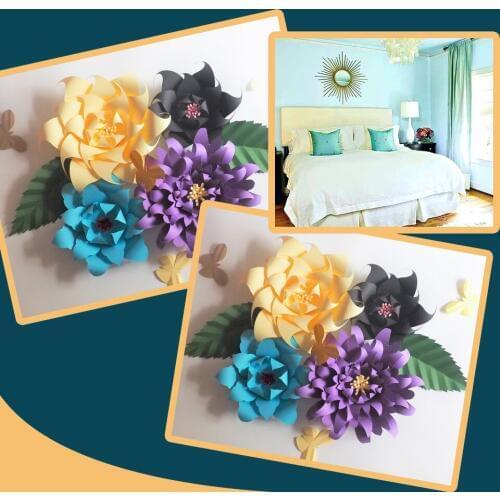 4PCS DIY Giant Paper Flowers Backdrop+2PCS Leaves+4PCS Butterflies Wedding & Event Baby Nursery Decor Windows Display Show Deco