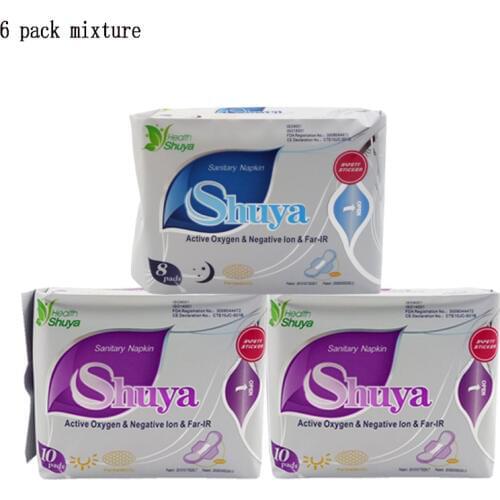 6 Pack anion pads ladies sanitary pads shuya brand anion sanitary napkin supplier original manufacture feminine sanitary 96 pcs