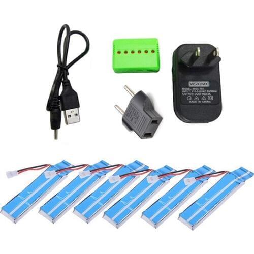 6PCS * 3.7V 520mAh 30C Li-po Battery + 6 in 1 Charger For WLtoys V930 V977 / XK K110 RC Helicopter Spare Parts Upgrade part