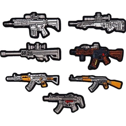 Ak47 automatic Gun tactical samtical Embroidery Label punk biker Patches with iron on and hook backing for hat bag Clothes