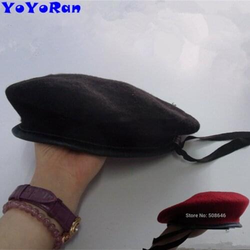 YOYORan 1PC man 100% wool military beret Black red navy wool solid color army soldier tactical beret cap hat Apparel